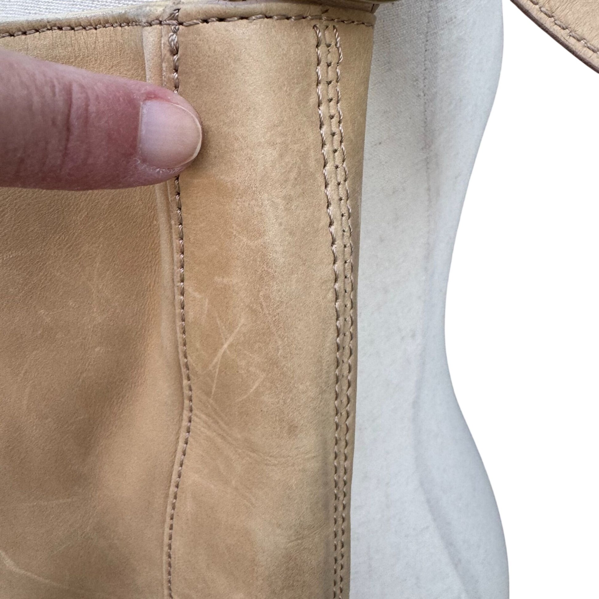 Donna Karan New York Tan Leather Hobo Shoulder Bag Brass Hardware Made In Italy