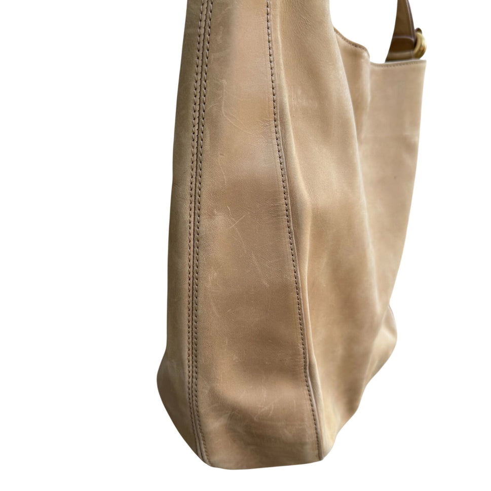 Donna Karan New York Tan Leather Hobo Shoulder Bag Brass Hardware Made In Italy