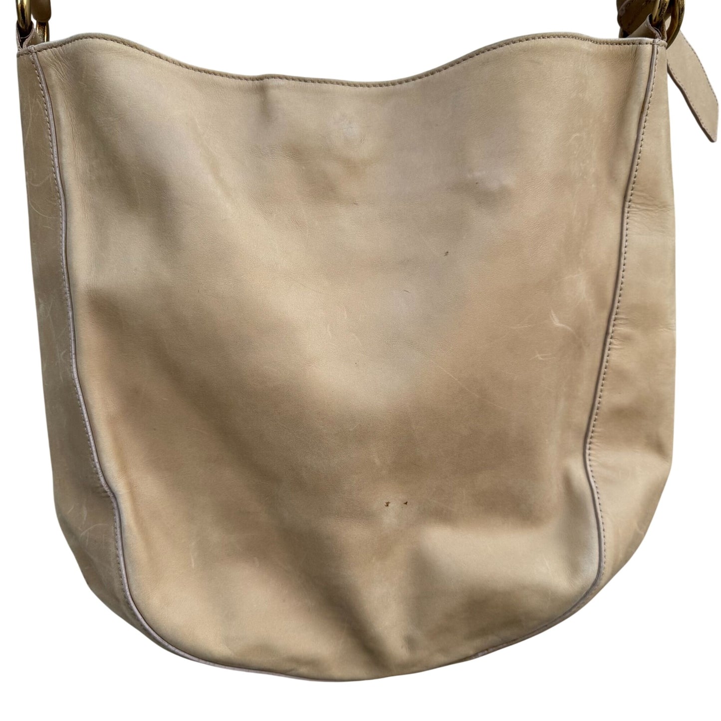 Donna Karan New York Tan Leather Hobo Shoulder Bag Brass Hardware Made In Italy