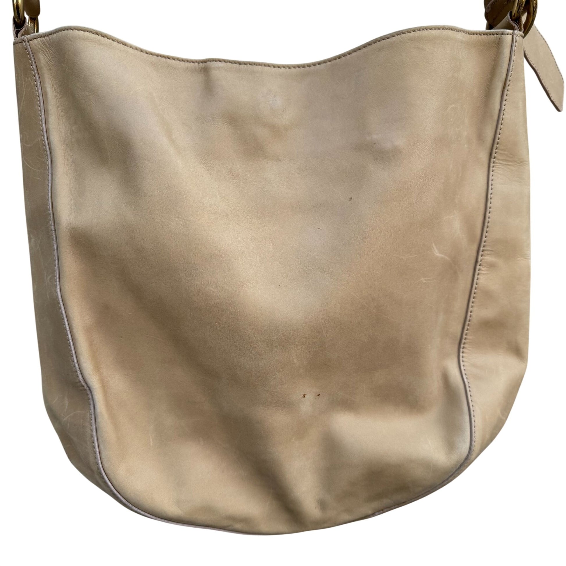 Donna Karan New York Tan Leather Hobo Shoulder Bag Brass Hardware Made In Italy