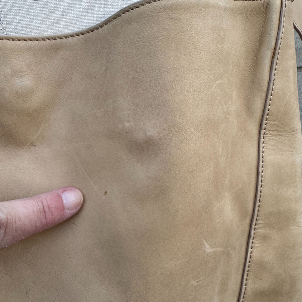 Donna Karan New York Tan Leather Hobo Shoulder Bag Brass Hardware Made In Italy