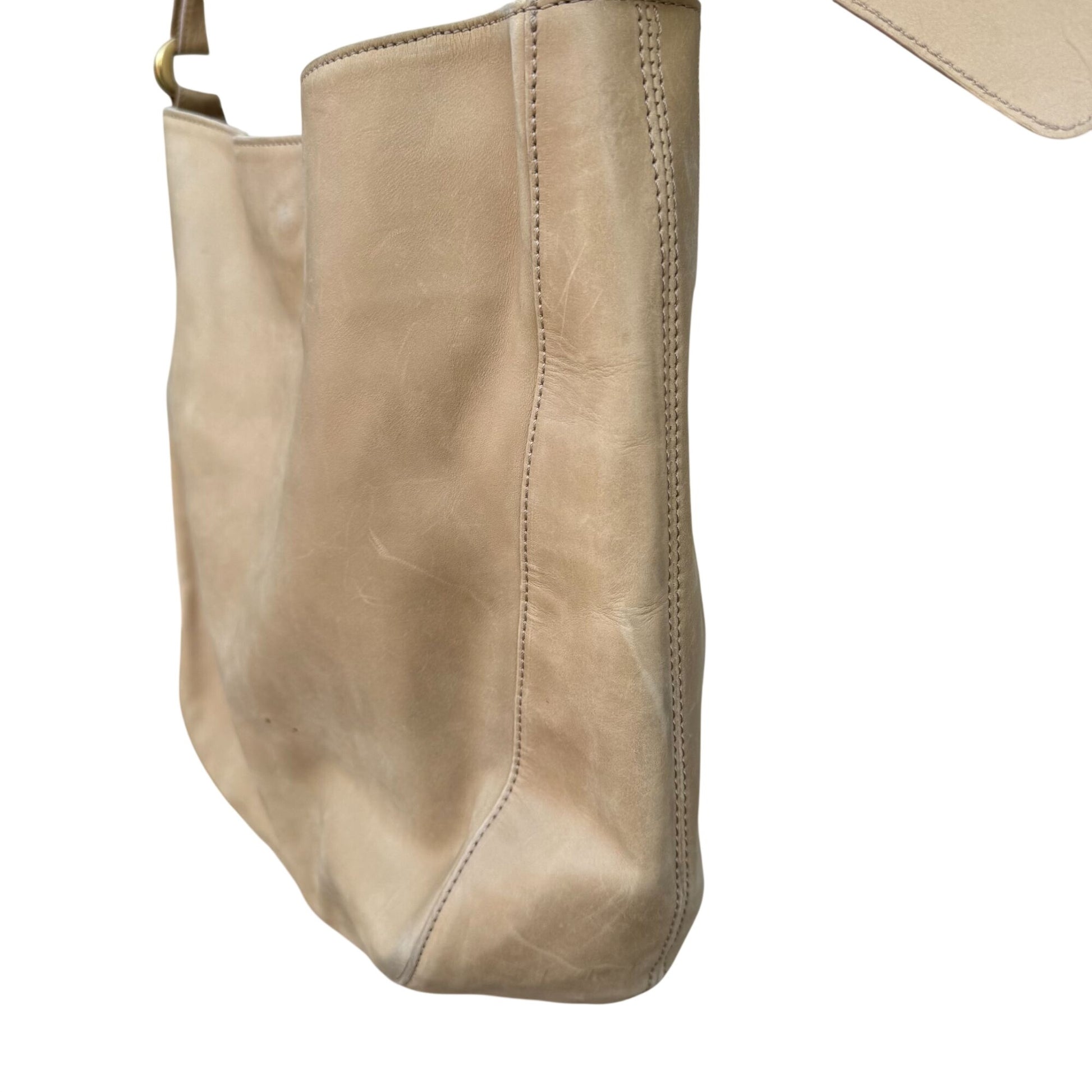 Donna Karan New York Tan Leather Hobo Shoulder Bag Brass Hardware Made In Italy