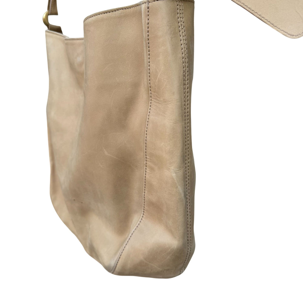 Donna Karan New York Tan Leather Hobo Shoulder Bag Brass Hardware Made In Italy