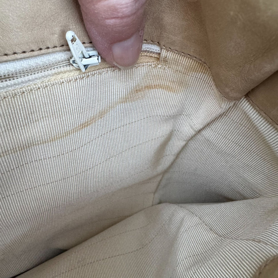 Donna Karan New York Tan Leather Hobo Shoulder Bag Brass Hardware Made In Italy