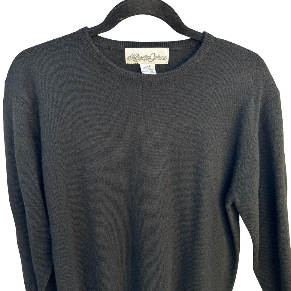 Alexa Grace Black 100% Cashmere Crew Neck Sweater Womens Small Fine Knit New Tag