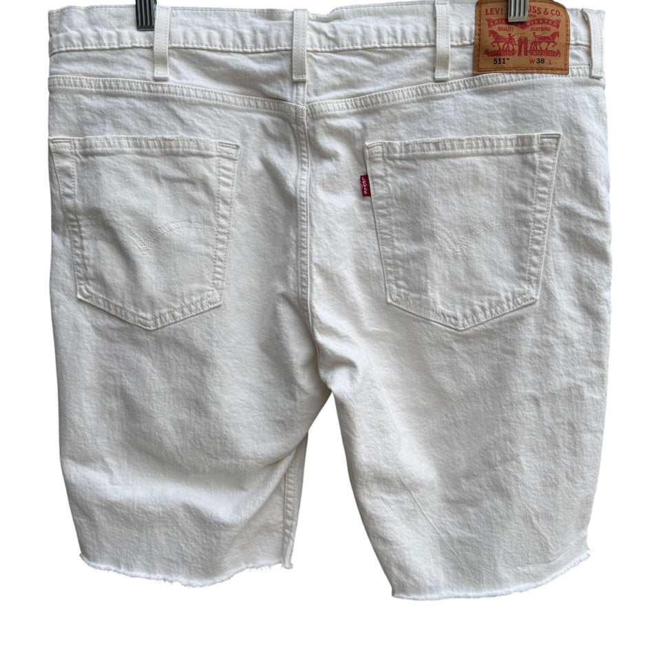 Levis Mens 511 White Stretch Denim Mid Rise Distressed Cut-Off Shorts W38 L