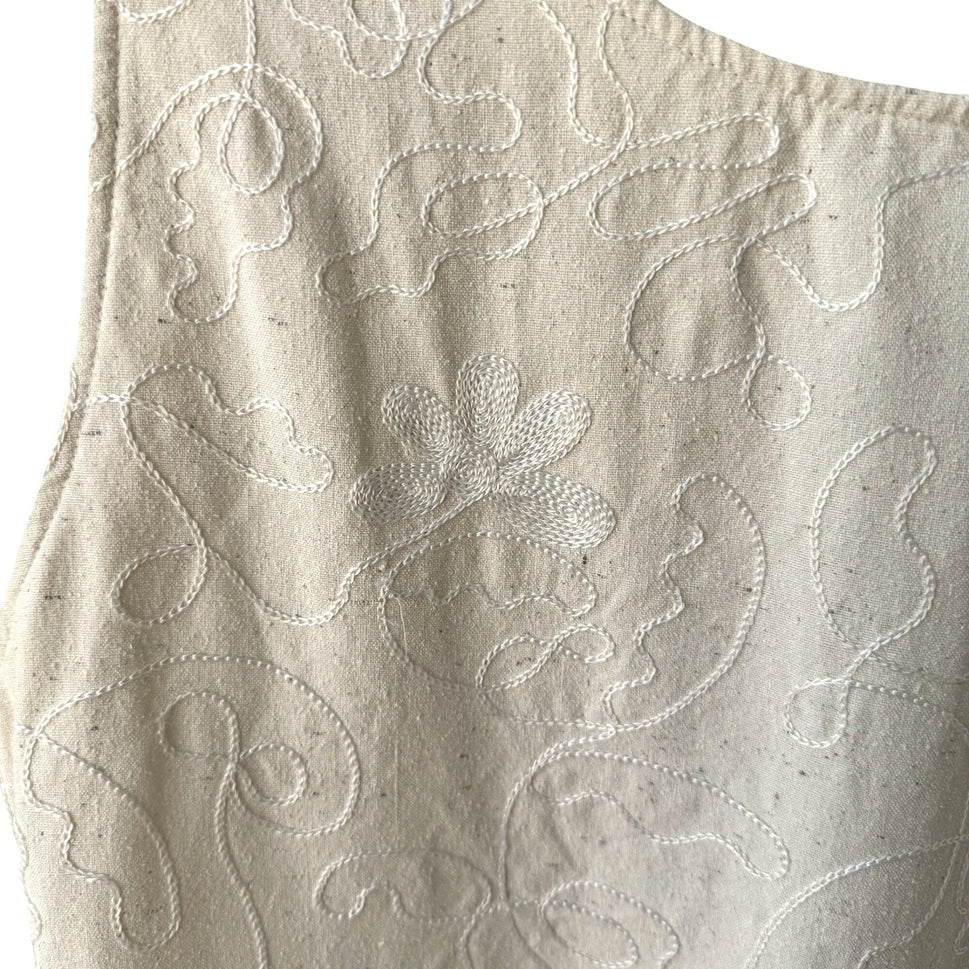 Lims Shanghai Vintage Womens Tan Silk 2-Piece Embroidered Jacket Tank Top Set M