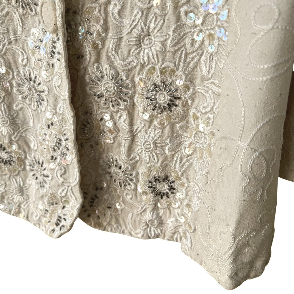 Lims Shanghai Vintage Womens Tan Silk 2-Piece Embroidered Jacket Tank Top Set M