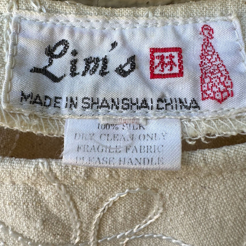 Lims Shanghai Vintage Womens Tan Silk 2-Piece Embroidered Jacket Tank Top Set M