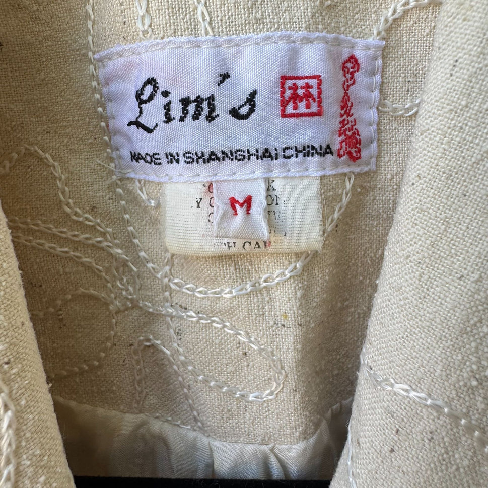 Lims Shanghai Vintage Womens Tan Silk 2-Piece Embroidered Jacket Tank Top Set M