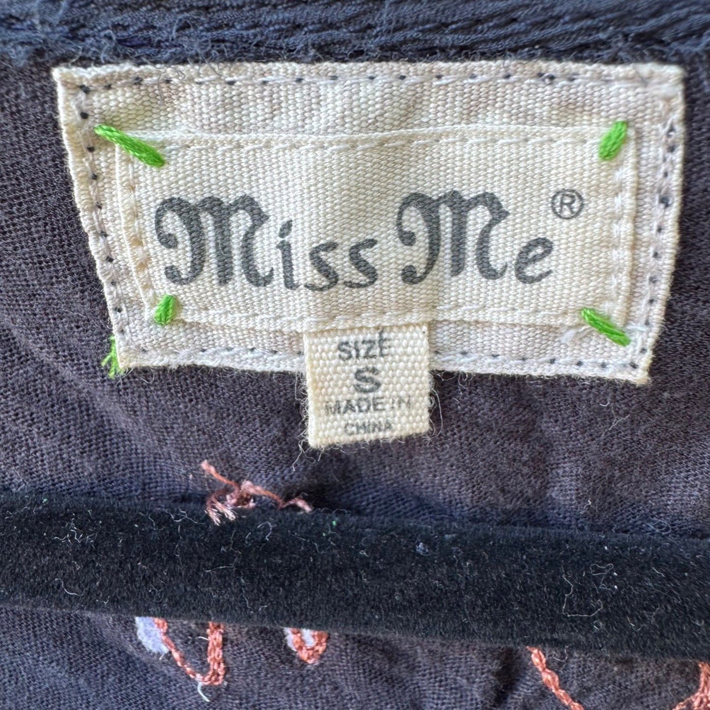 Miss Me Y2K Grunge Goth Fairy Dark Floral Embroidered Studded Distressed Tank S