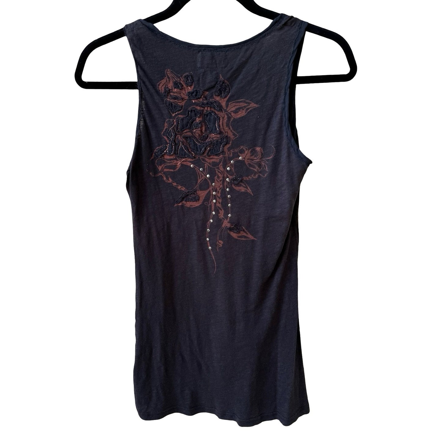 Miss Me Y2K Grunge Goth Fairy Dark Floral Embroidered Studded Distressed Tank S