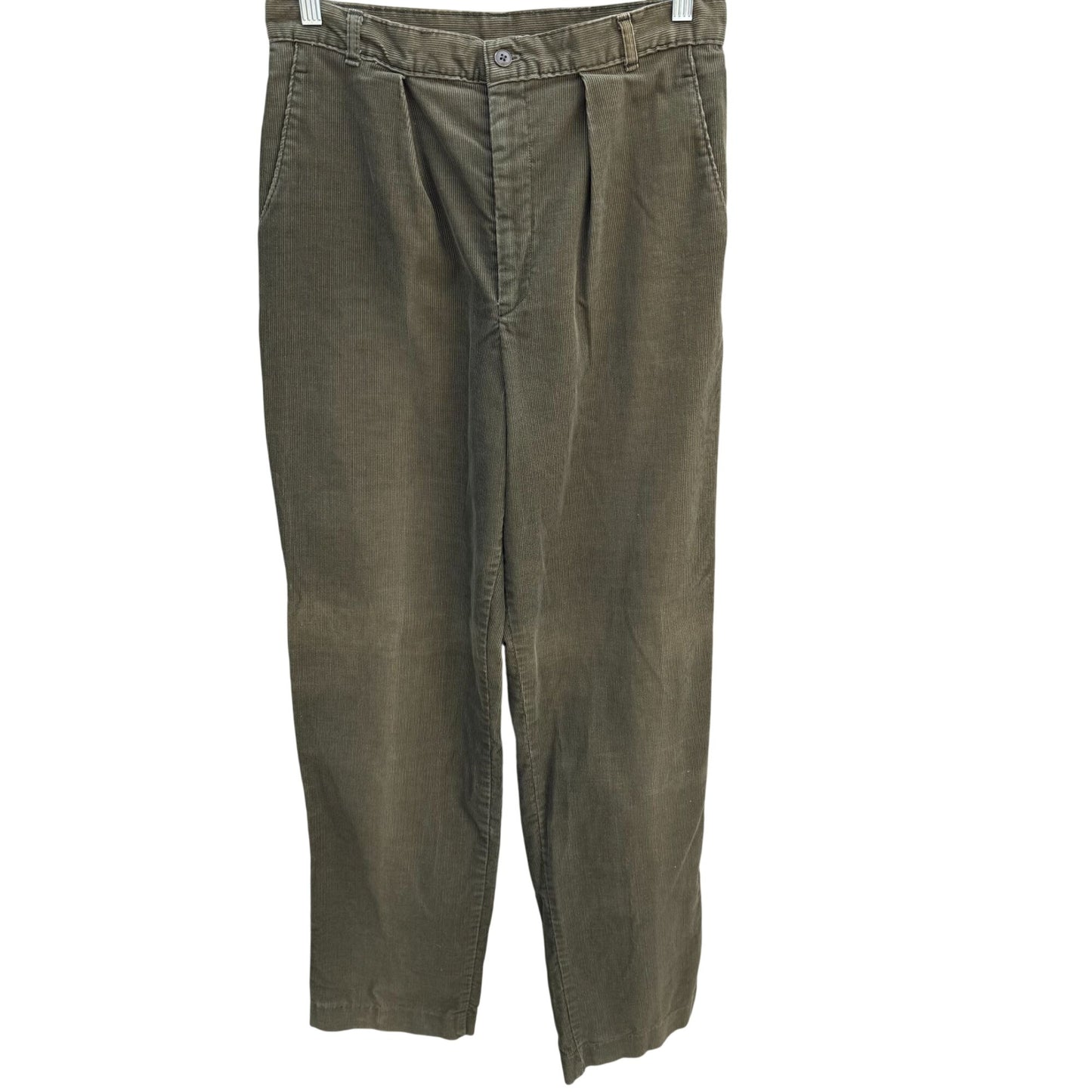 Sears Vintage 70s Womens Olive Green Corduroy Pants Pleated Front Pockets 28x33