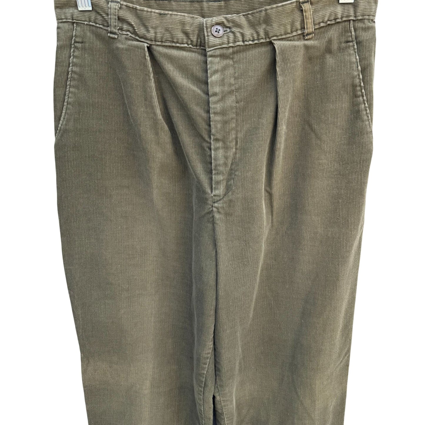 Sears Vintage 70s Womens Olive Green Corduroy Pants Pleated Front Pockets 28x33