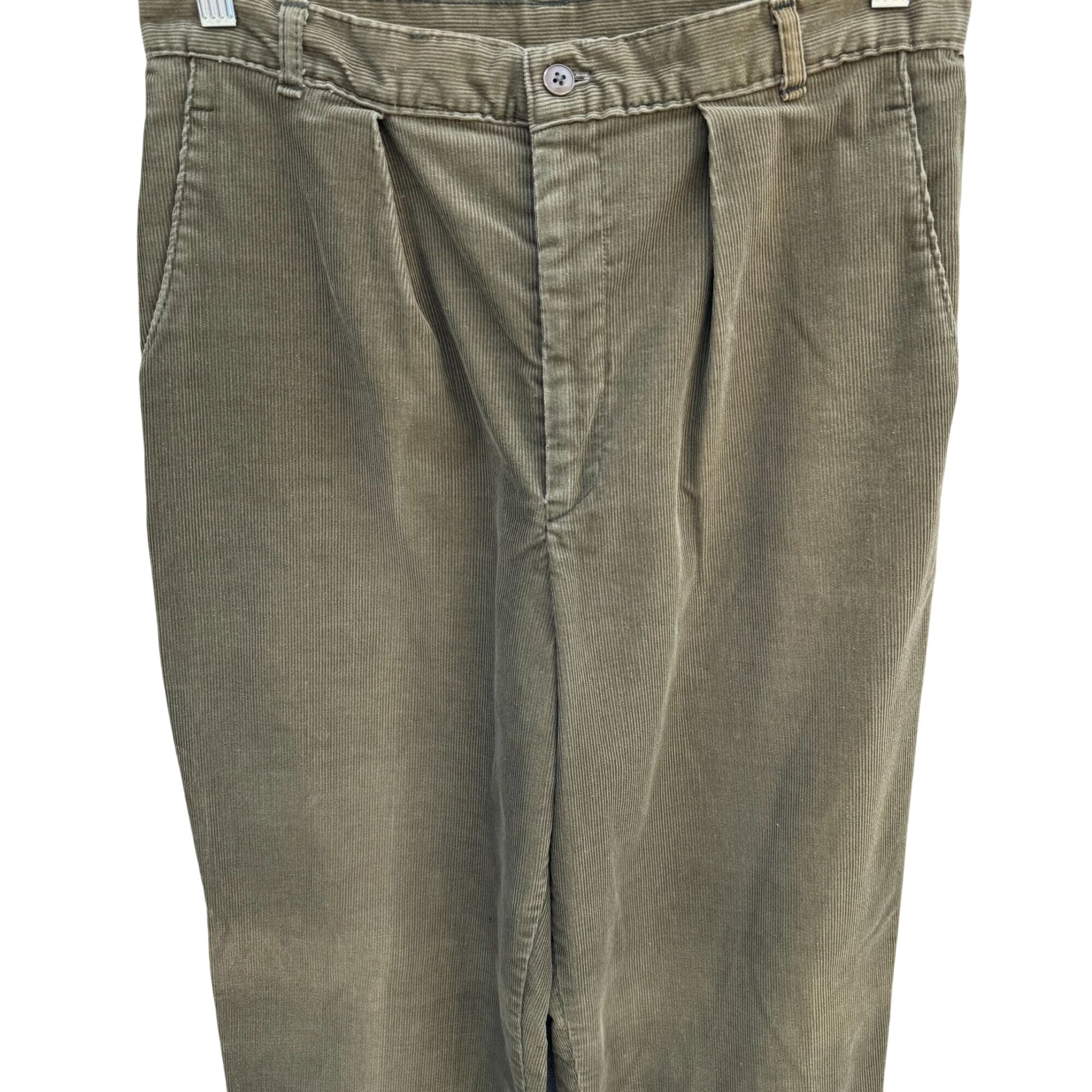 Sears Vintage 70s Womens Olive Green Corduroy Pants Pleated Front Pockets 28x33