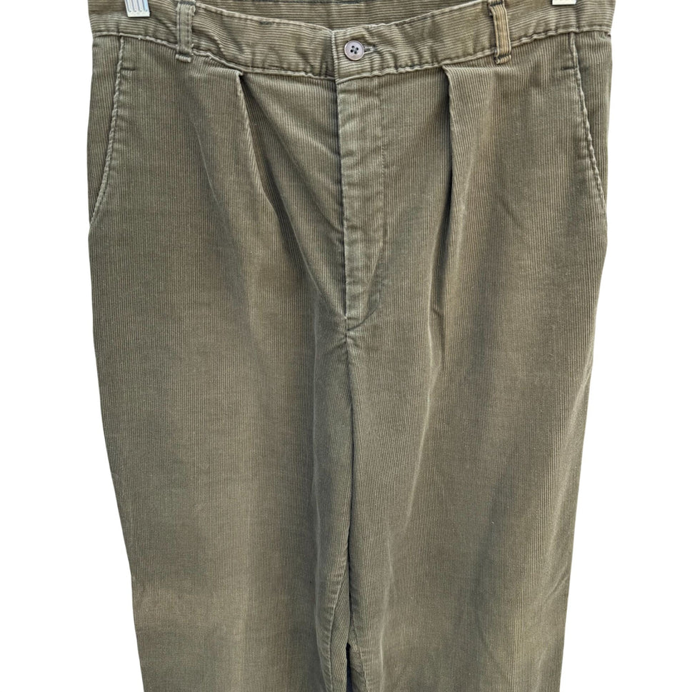 Sears Vintage 70s Womens Olive Green Corduroy Pants Pleated Front Pockets 28x33