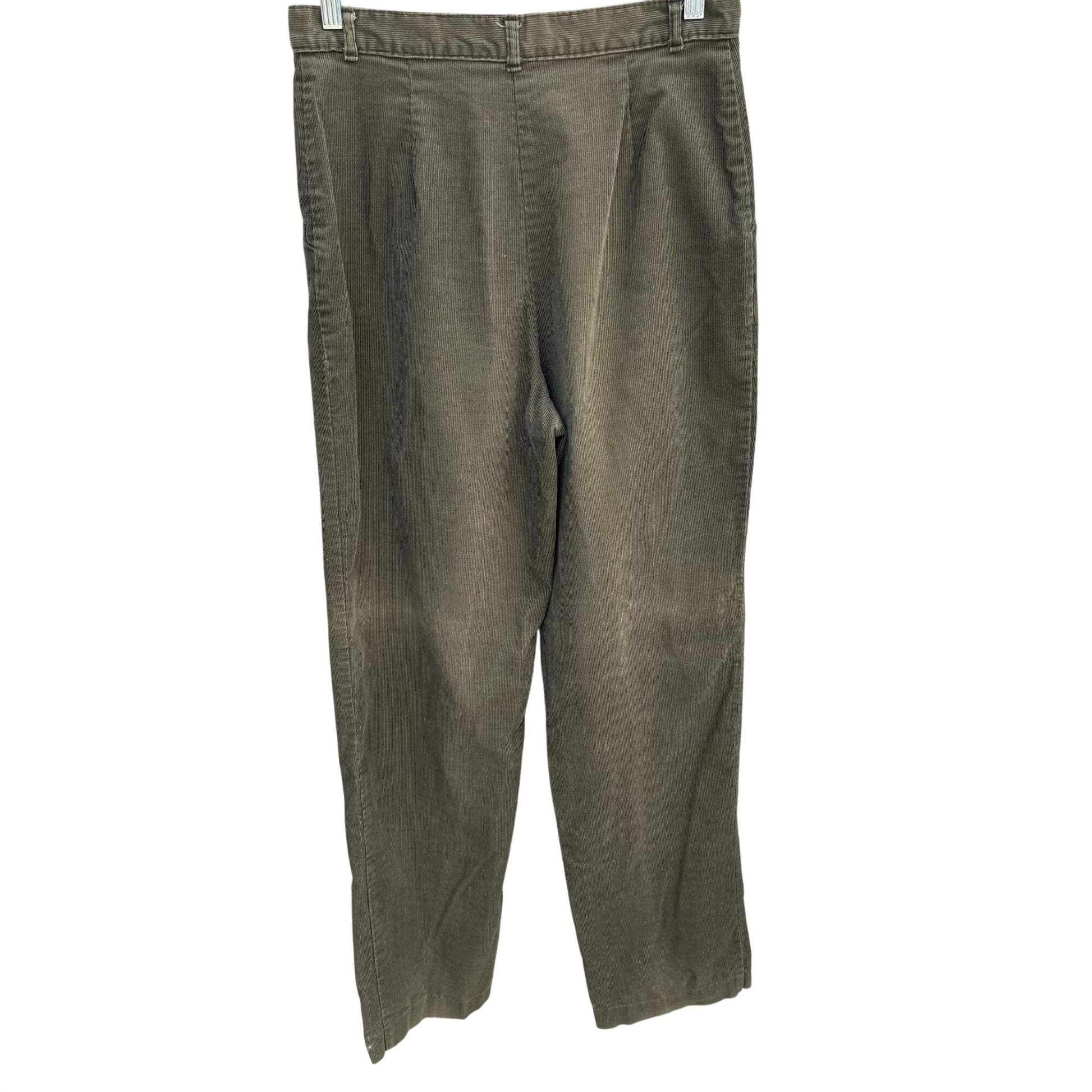Sears Vintage 70s Womens Olive Green Corduroy Pants Pleated Front Pockets 28x33