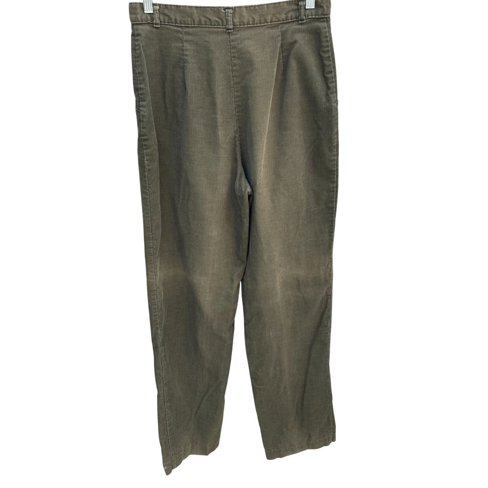 Sears Vintage 70s Womens Olive Green Corduroy Pants Pleated Front Pockets 28x33