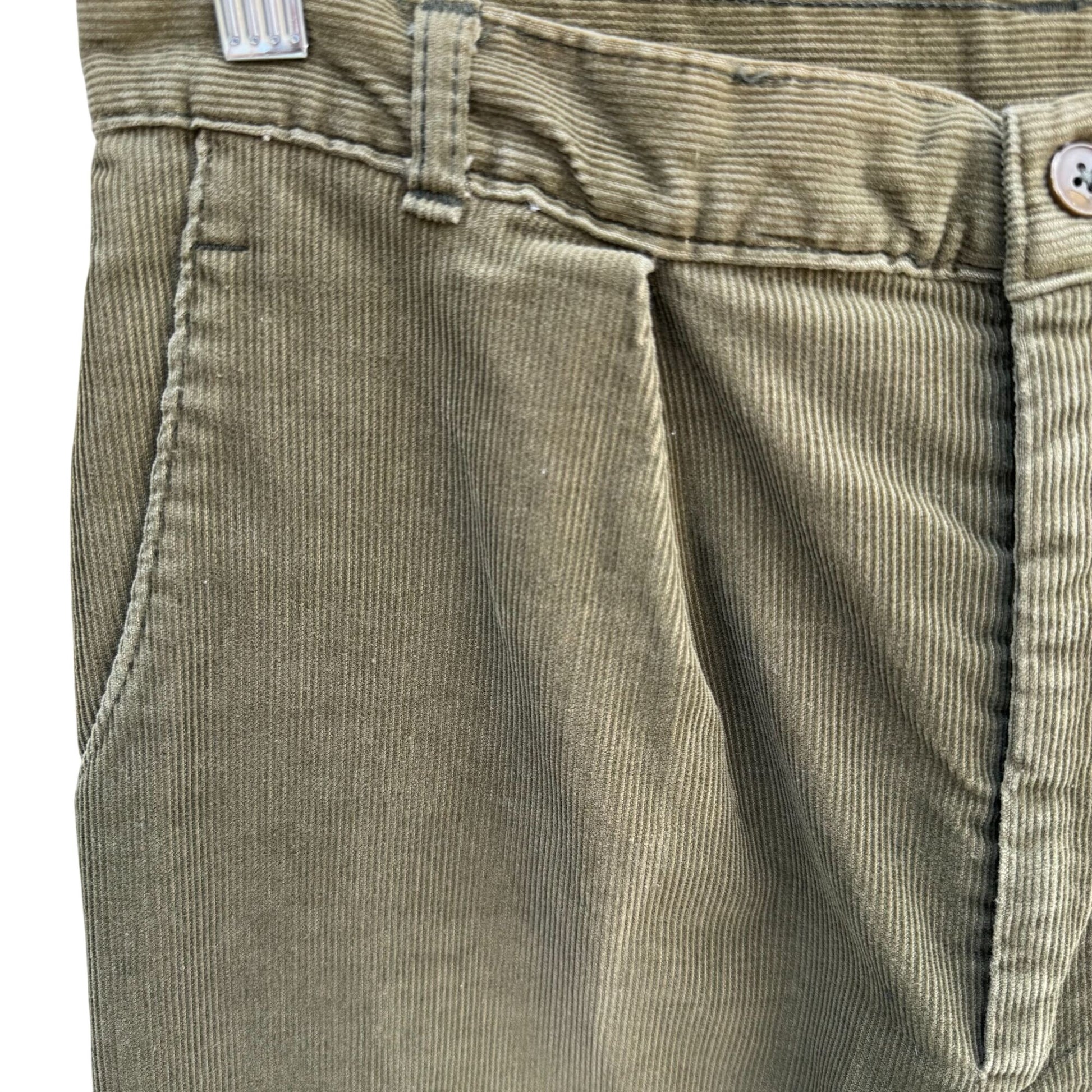 Sears Vintage 70s Womens Olive Green Corduroy Pants Pleated Front Pockets 28x33