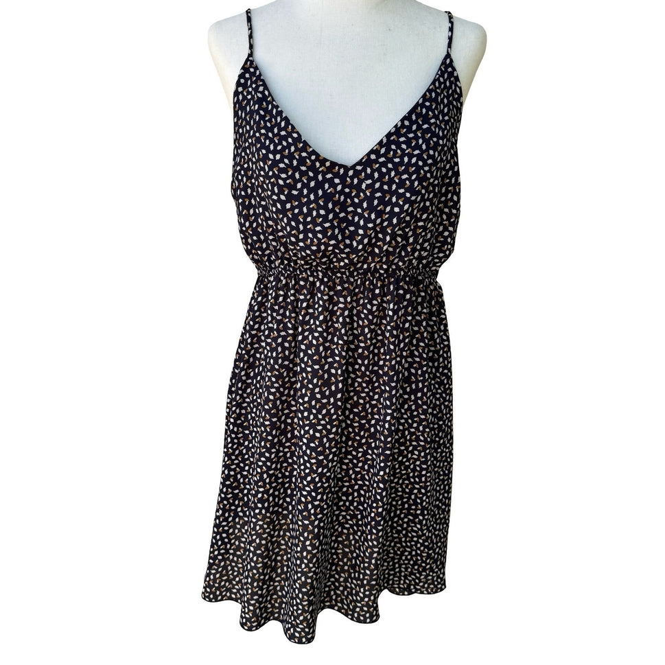 7DAYWKND Boho Whimsigoth Ditsy Floral Mini Dress V-Neck Festival Summer Navy L