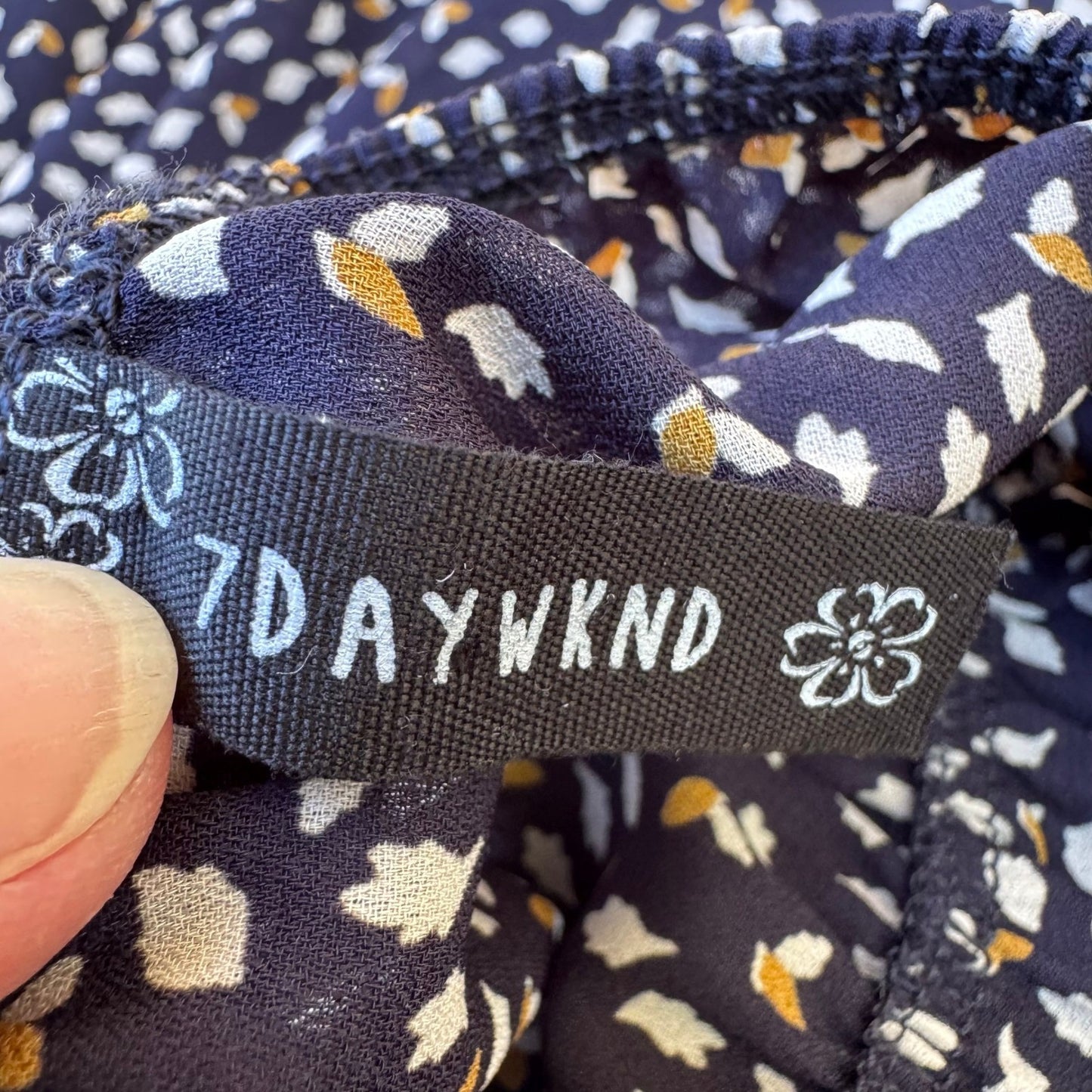 7DAYWKND Boho Whimsigoth Ditsy Floral Mini Dress V-Neck Festival Summer Navy L