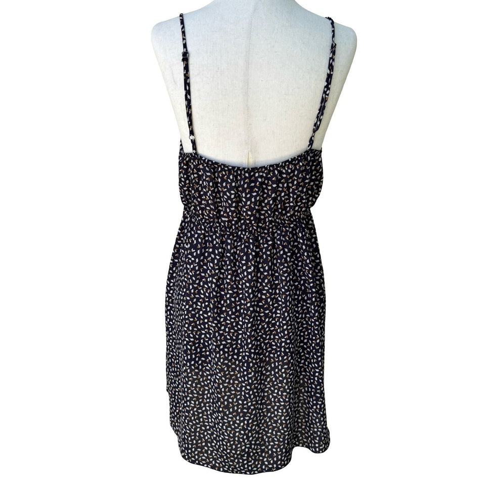 7DAYWKND Boho Whimsigoth Ditsy Floral Mini Dress V-Neck Festival Summer Navy L