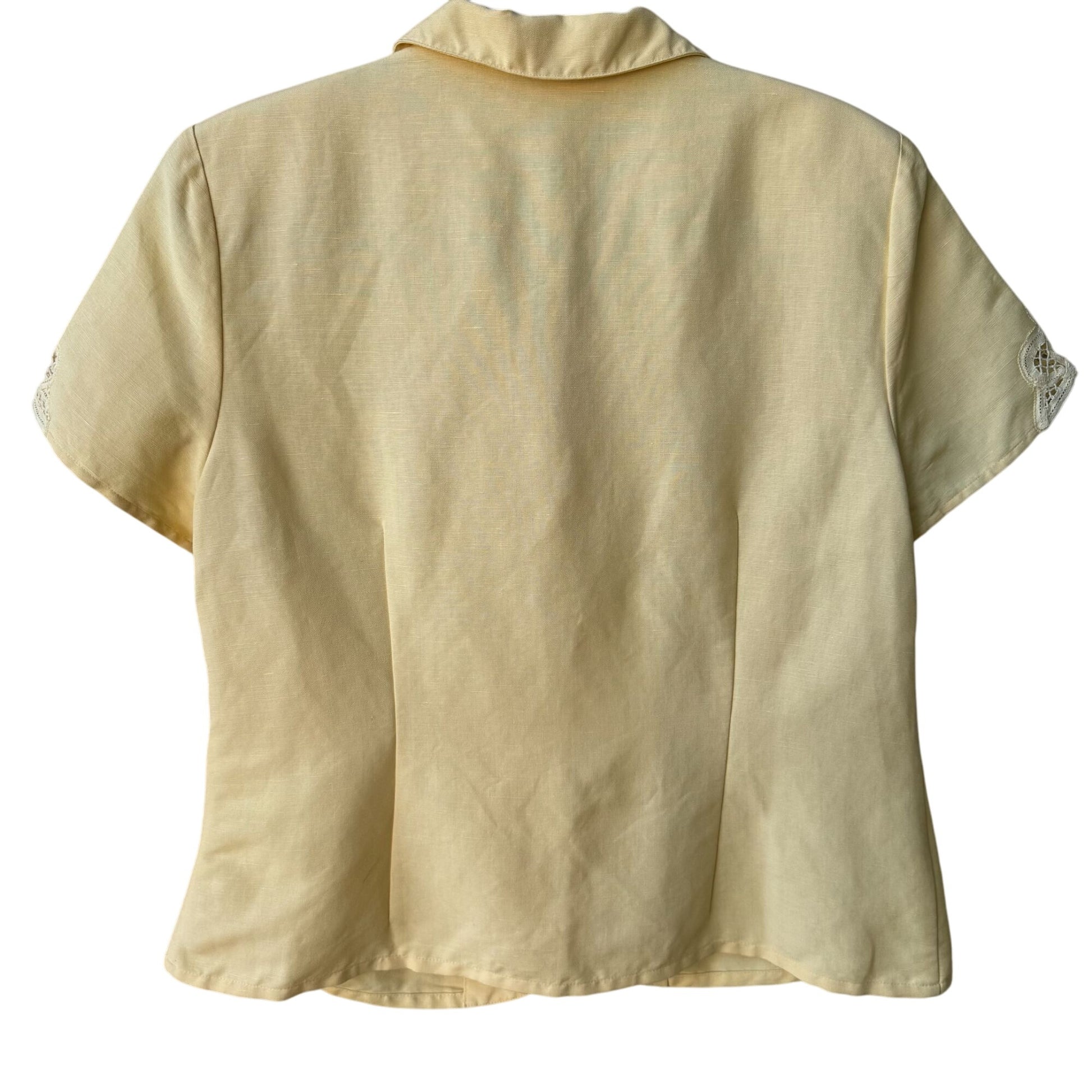 Emma James Petite Vintage Yellow Linen Blend Lace Crochet Sleeve Blazer Jacket 14P