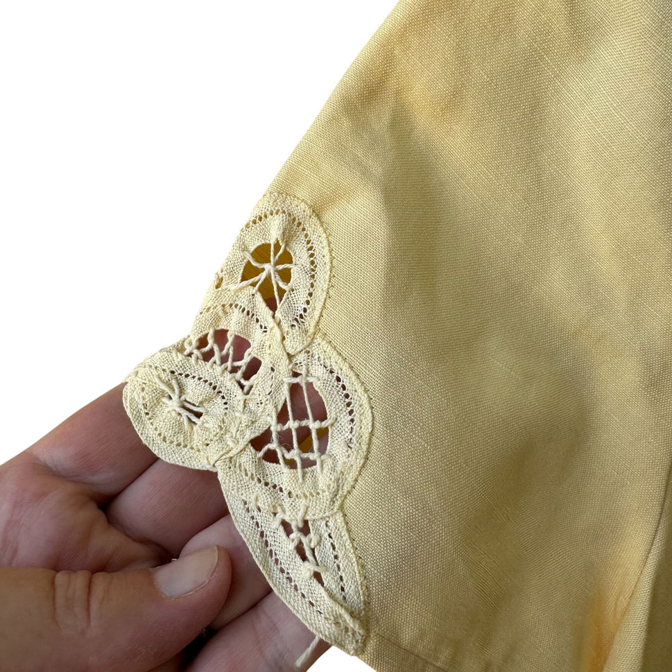 Emma James Petite Vintage Yellow Linen Blend Lace Crochet Sleeve Blazer Jacket 14P