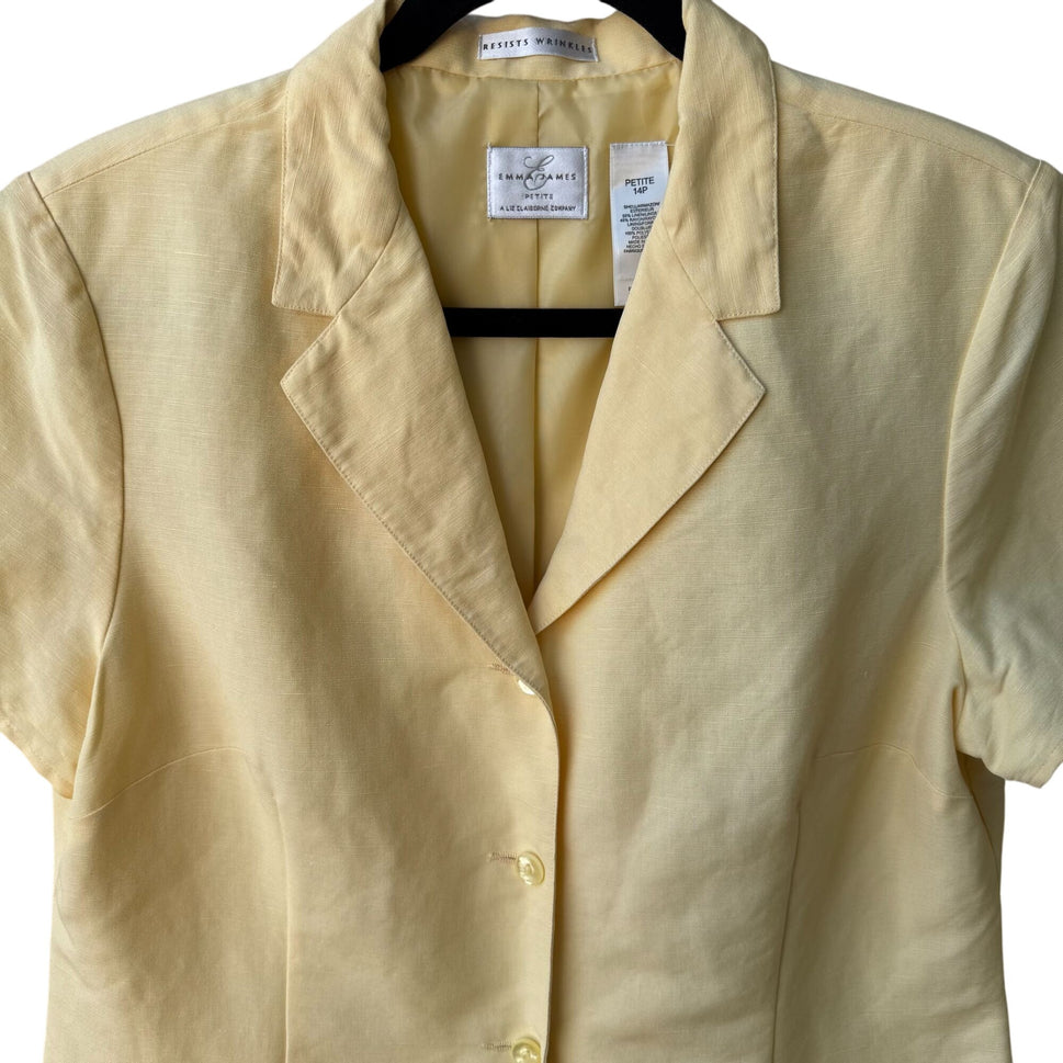 Emma James Petite Vintage Yellow Linen Blend Lace Crochet Sleeve Blazer Jacket 14P