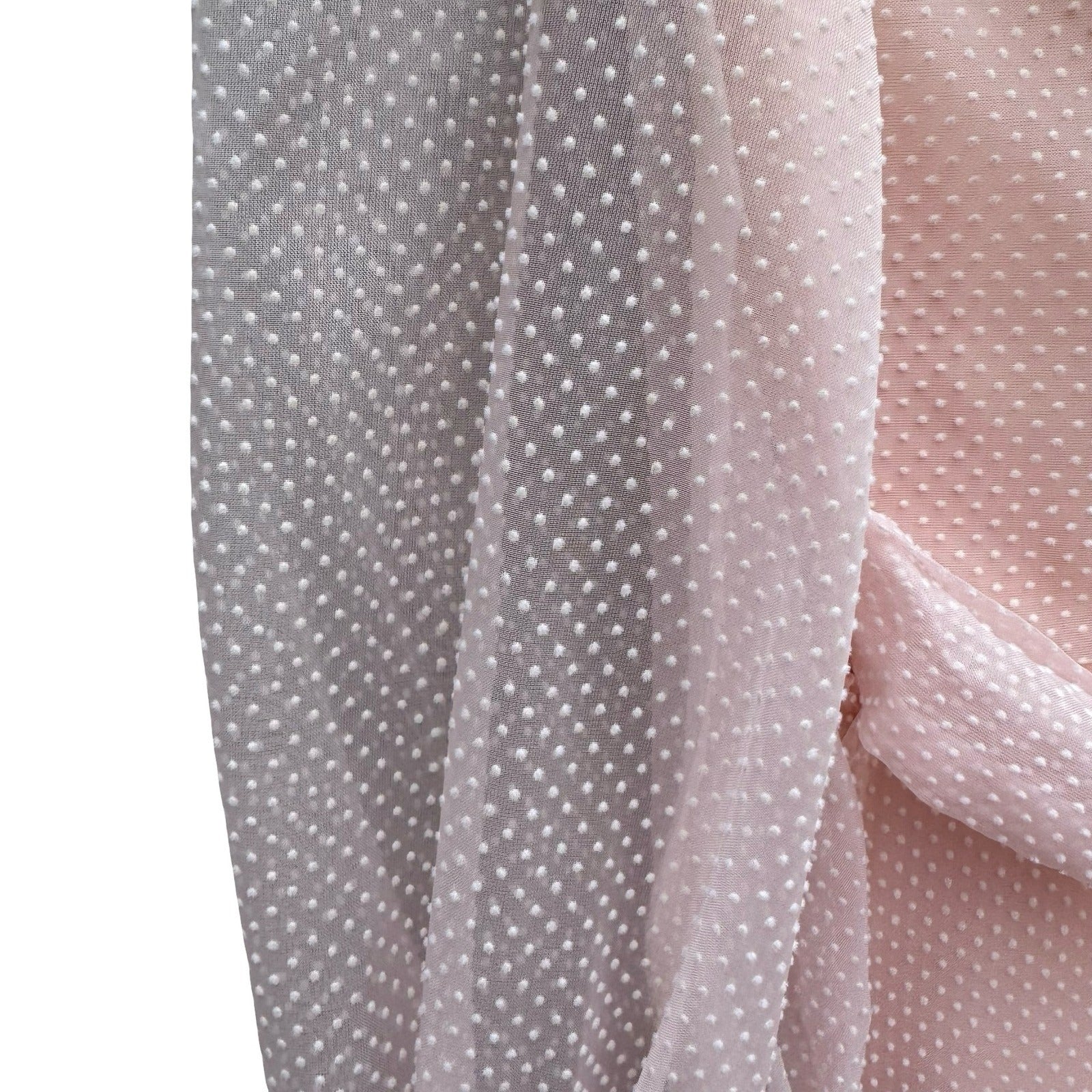 Vintage 70s Victorian Style Pink Swiss Dot Lace Maxi Dress High Neck Long Sleeve
