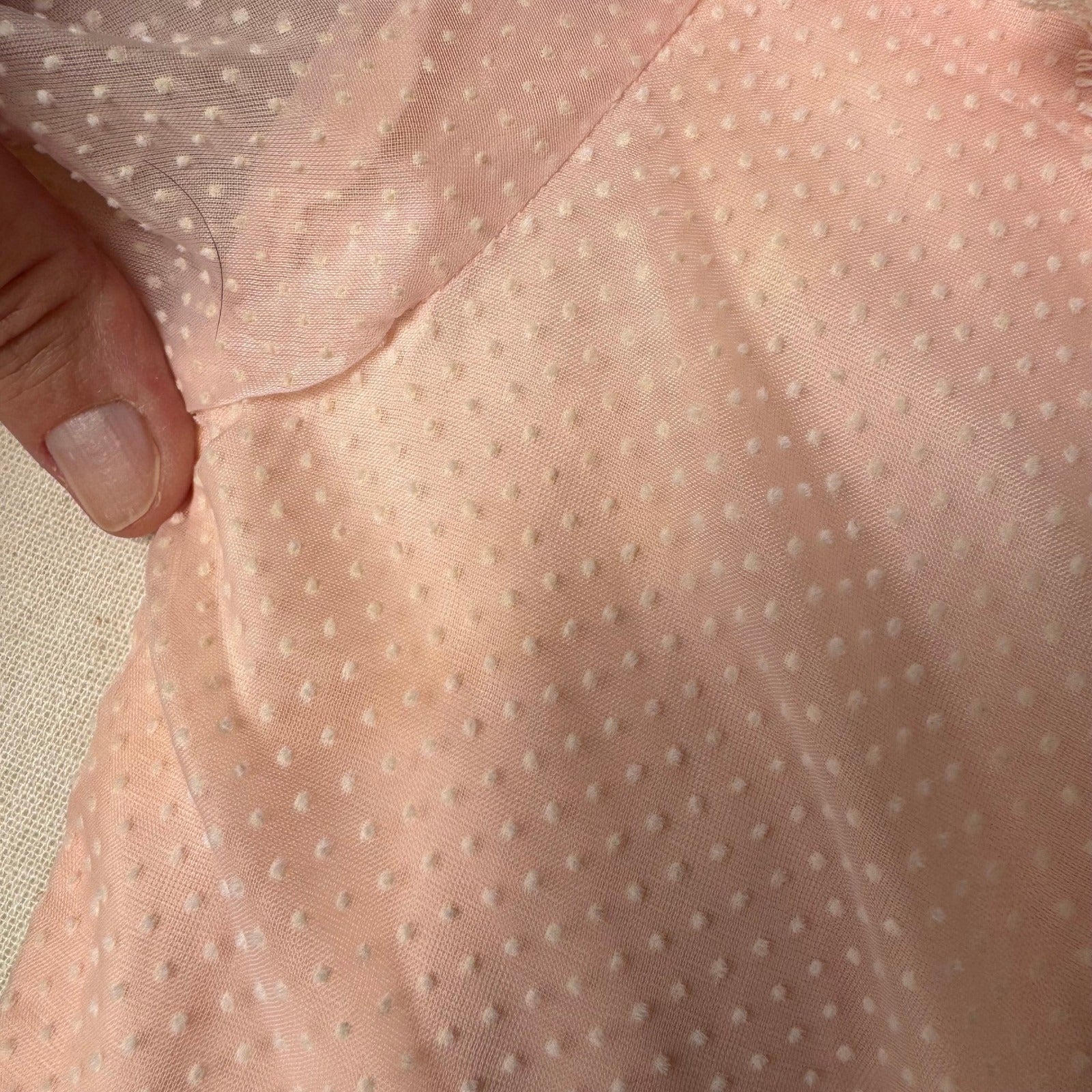 Vintage 70s Victorian Style Pink Swiss Dot Lace Maxi Dress High Neck Long Sleeve