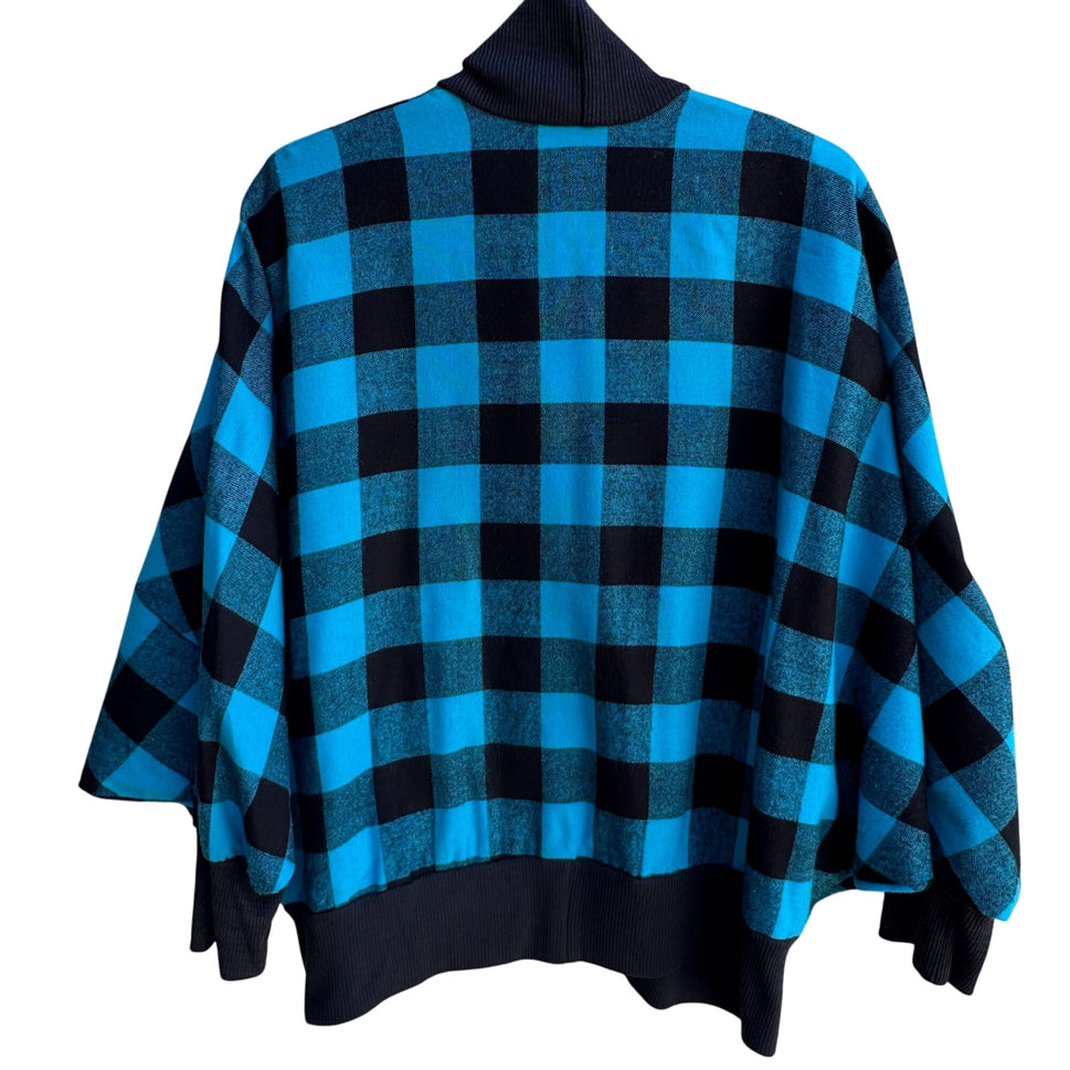 Face To Face Vintage Black Buffalo Plaid Batwing Double Breasted Cardigan Jacket