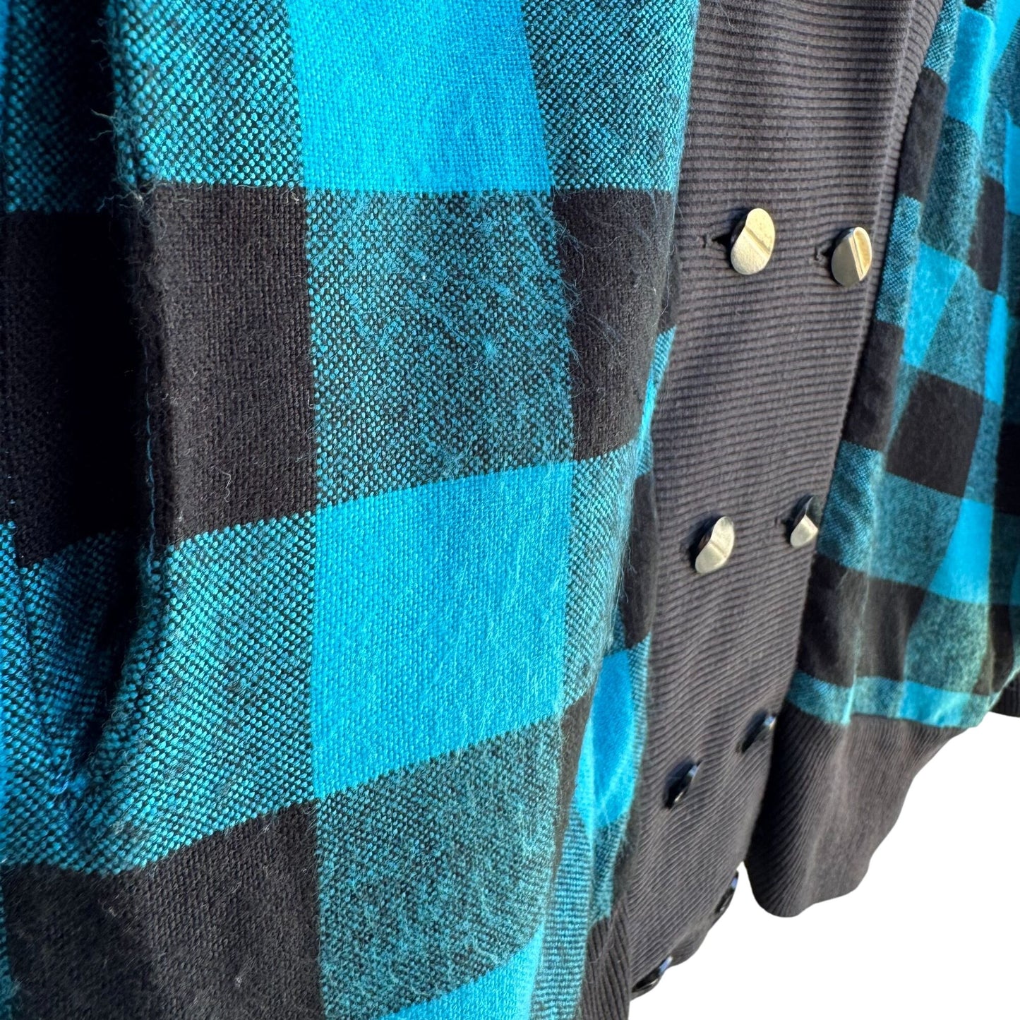 Face To Face Vintage Black Buffalo Plaid Batwing Double Breasted Cardigan Jacket