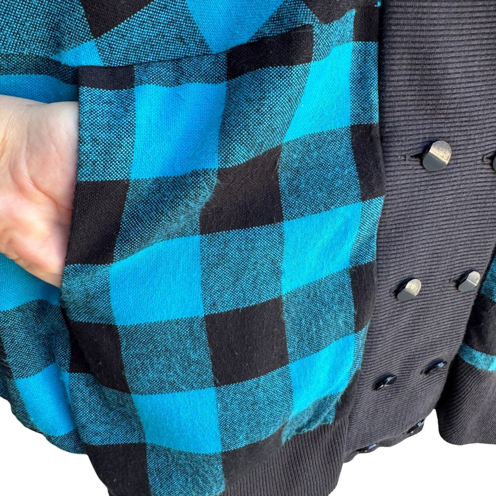 Face To Face Vintage Black Buffalo Plaid Batwing Double Breasted Cardigan Jacket