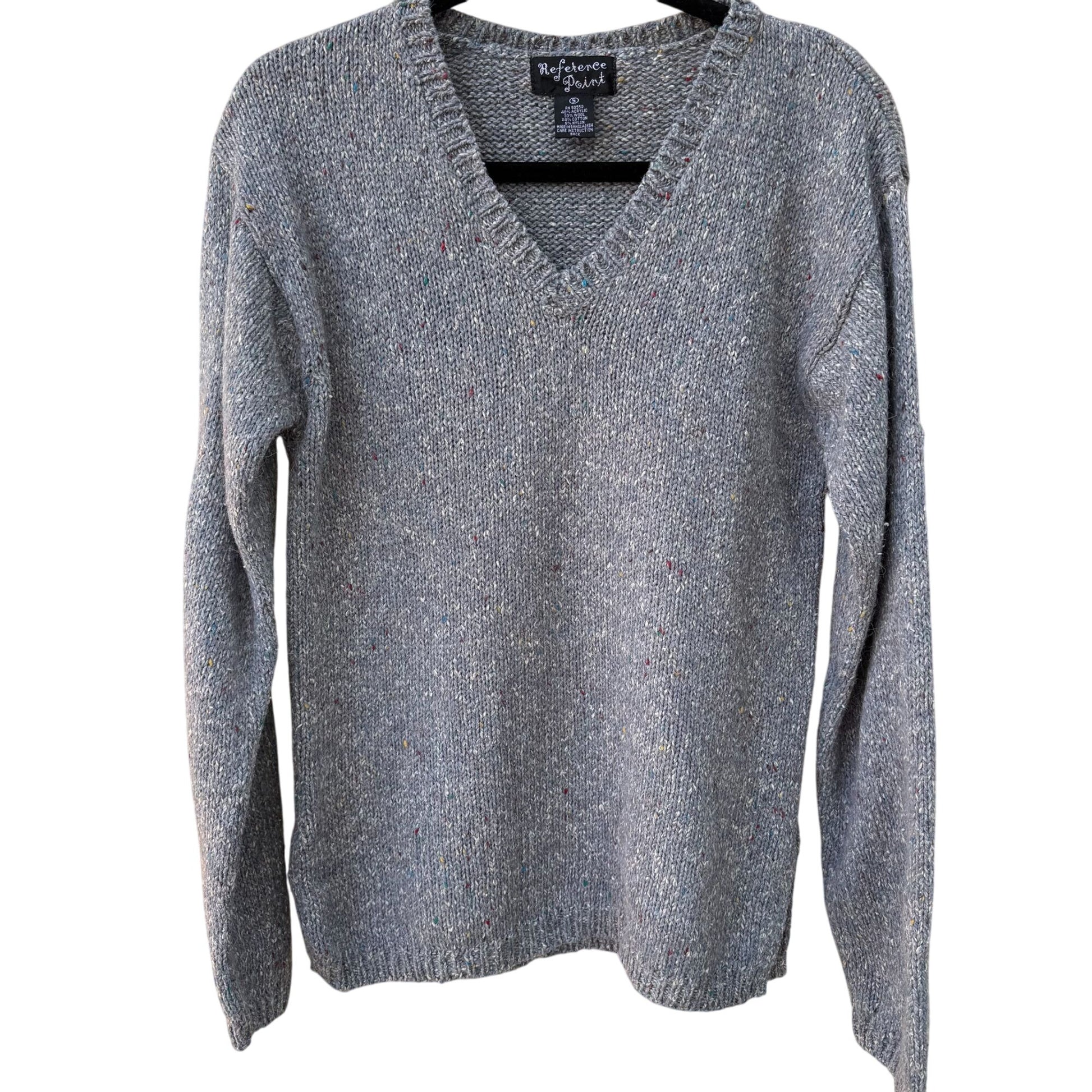 Reference Point VIntage Womens V Neck Gray Blue Wool Blend Speckled Knit Sweater S