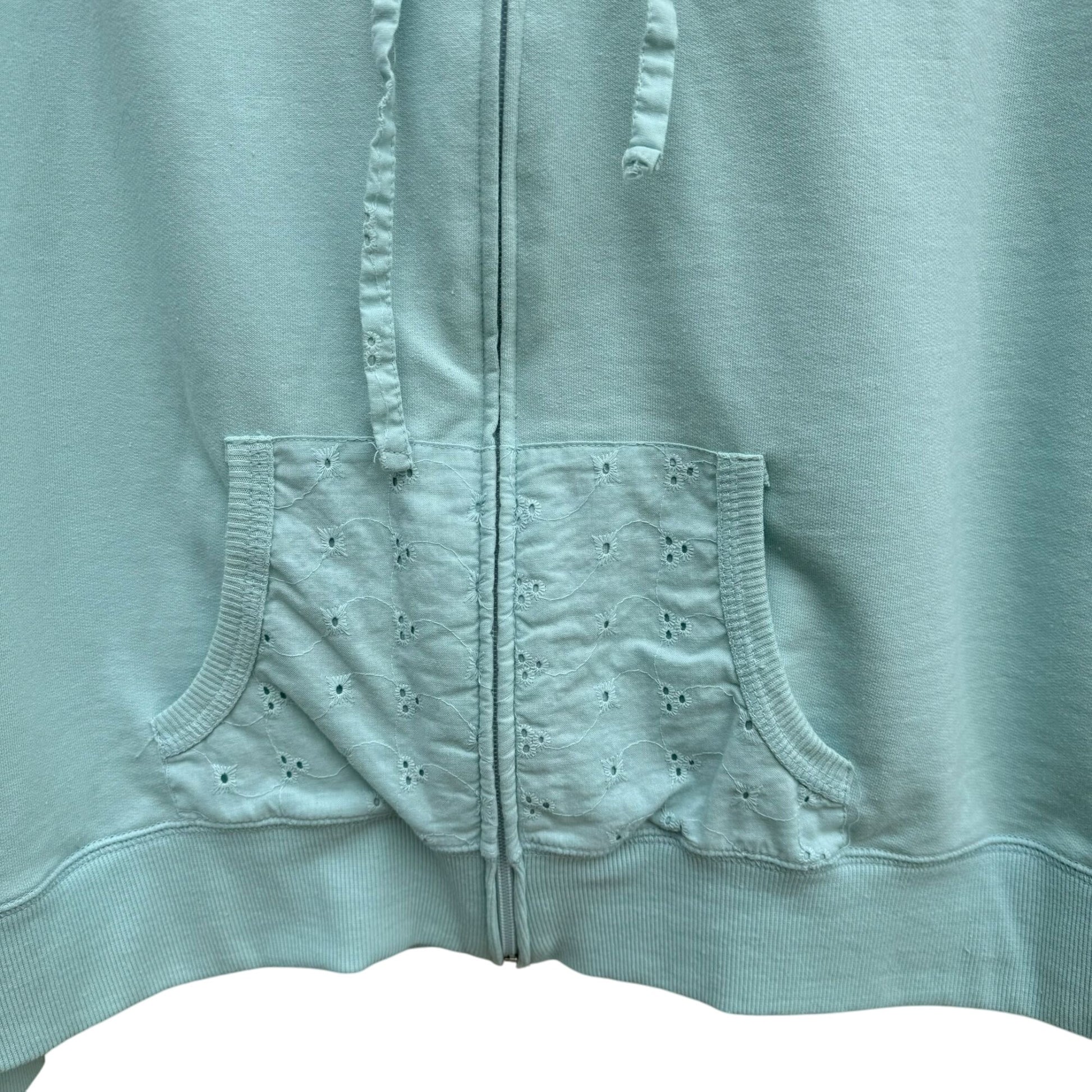 Bill Blass Vintage Womens Mint Green Eyelet Zip Front Long Sleeve Hoodie Jacket XL