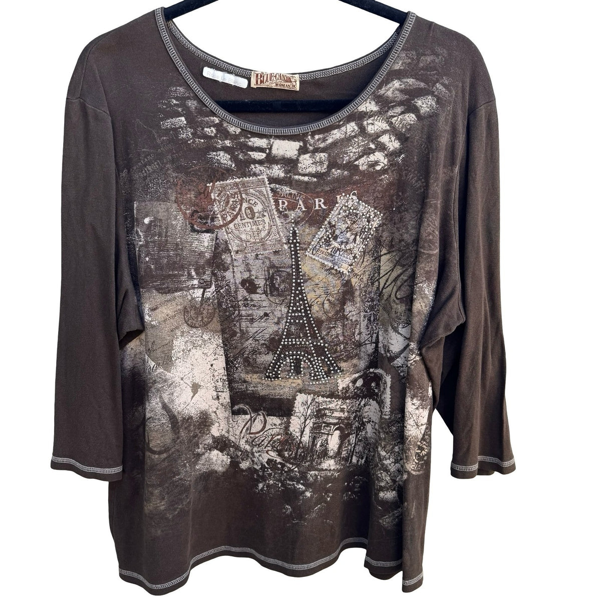 Blue Canyon Paris Eiffel Tower Boho French Cottagecore Rhinestone Graphic Tee 3X