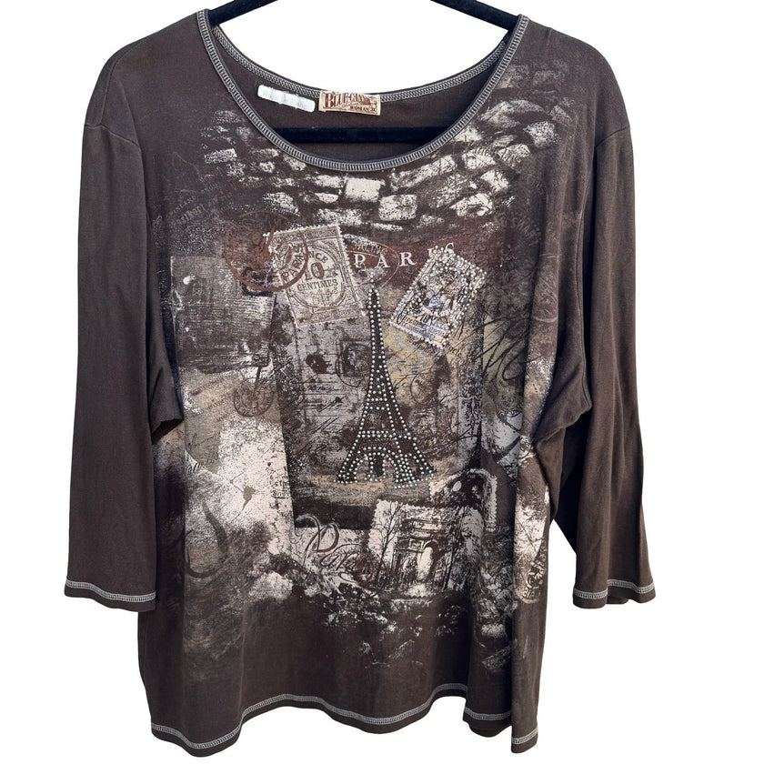 Blue Canyon Paris Eiffel Tower Boho French Cottagecore Rhinestone Graphic Tee 3X
