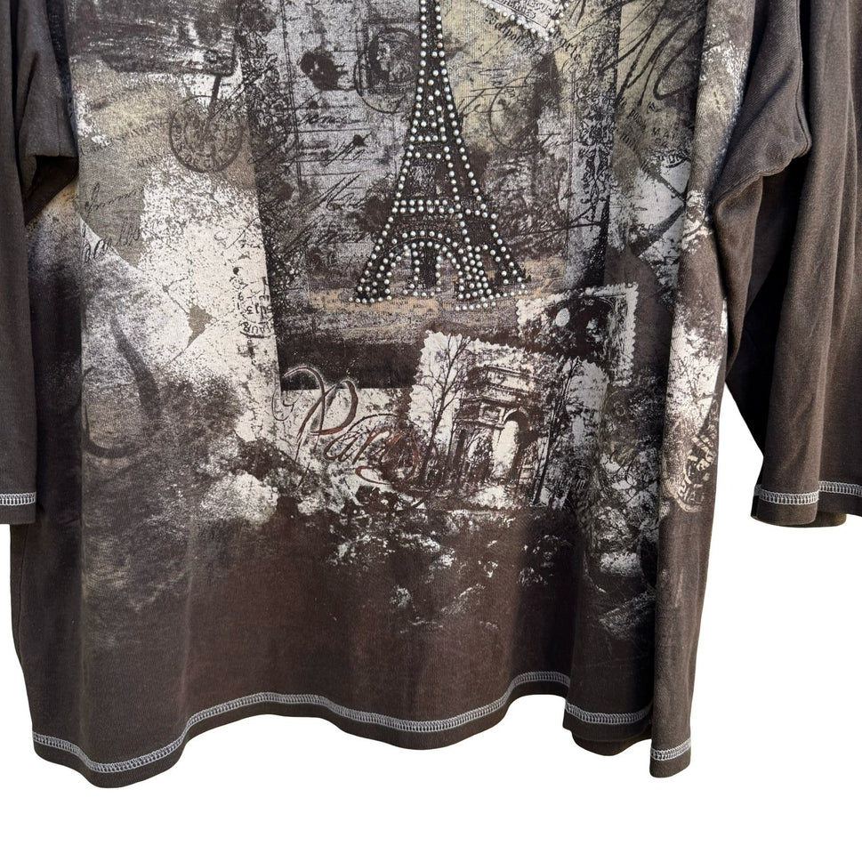 Blue Canyon Paris Eiffel Tower Boho French Cottagecore Rhinestone Graphic Tee 3X