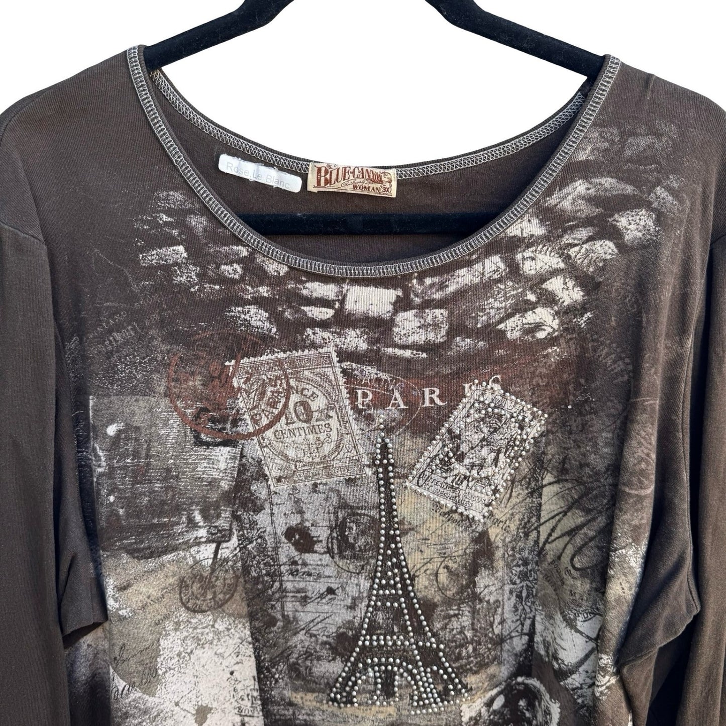Blue Canyon Paris Eiffel Tower Boho French Cottagecore Rhinestone Graphic Tee 3X