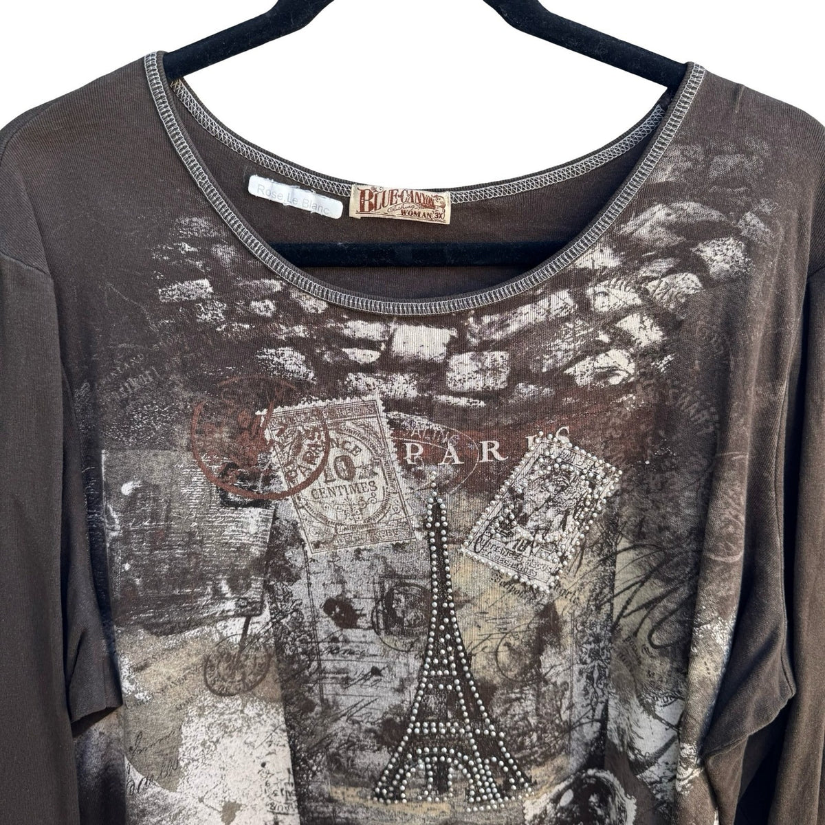 Blue Canyon Paris Eiffel Tower Boho French Cottagecore Rhinestone Graphic Tee 3X