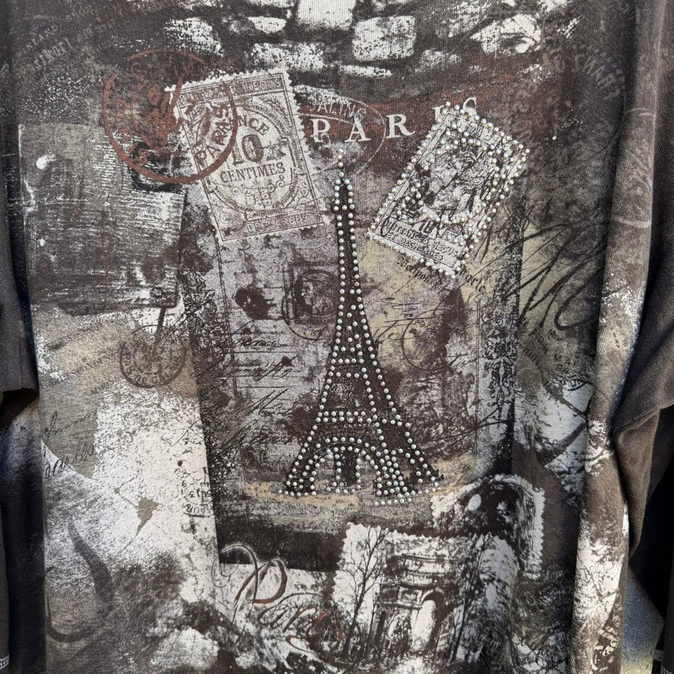 Blue Canyon Paris Eiffel Tower Boho French Cottagecore Rhinestone Graphic Tee 3X