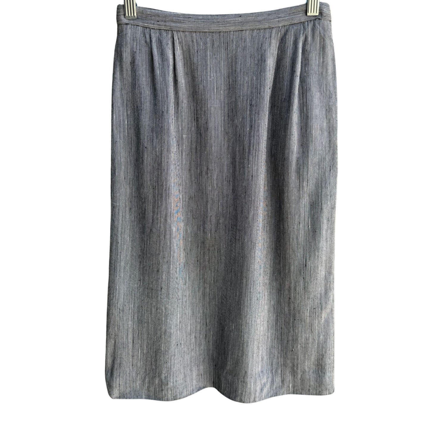 Tahari Vintage Womens Gray Pinstripe Linen Blend Lined Pleat Waist Pencil Skirt 4