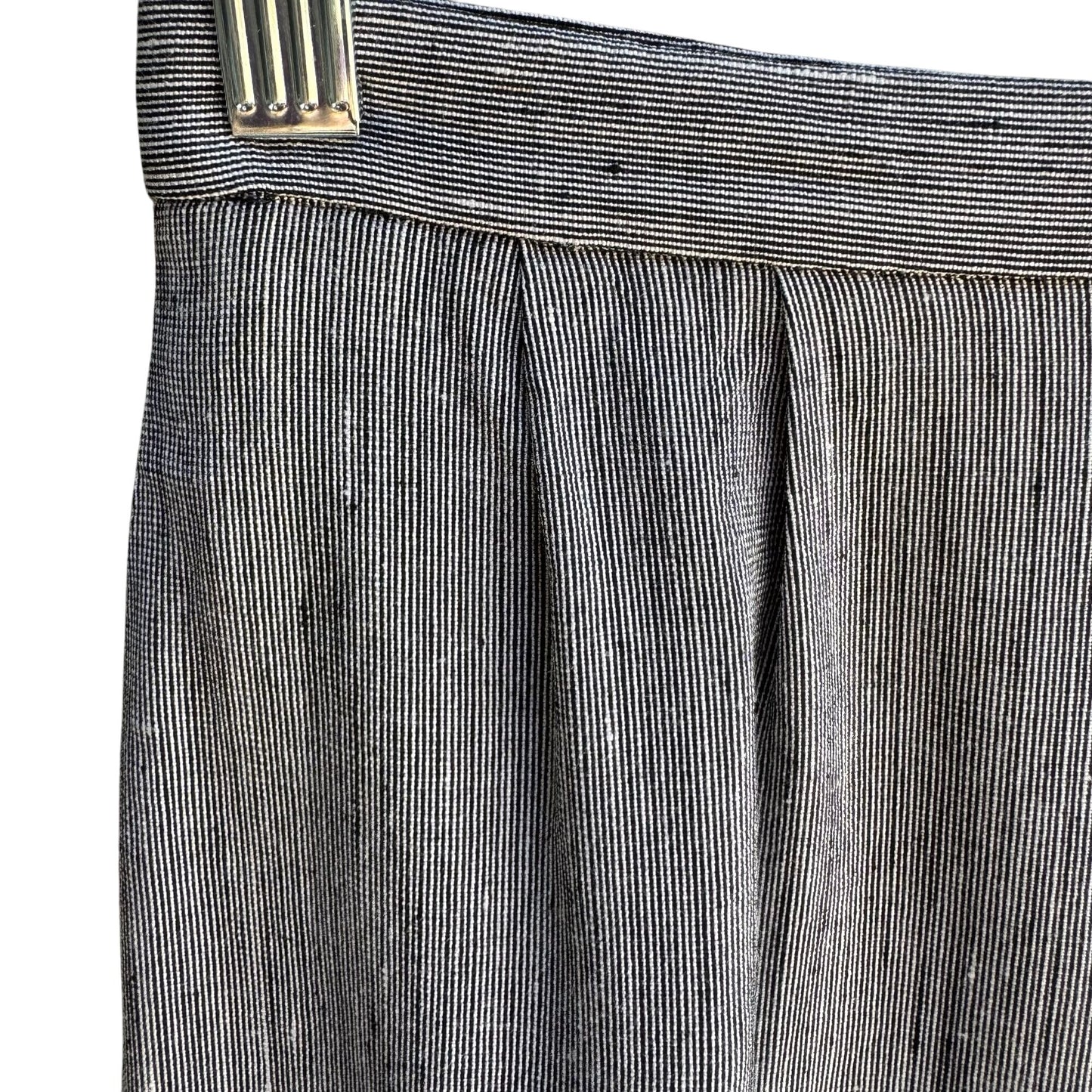 Tahari Vintage Womens Gray Pinstripe Linen Blend Lined Pleat Waist Pencil Skirt 4