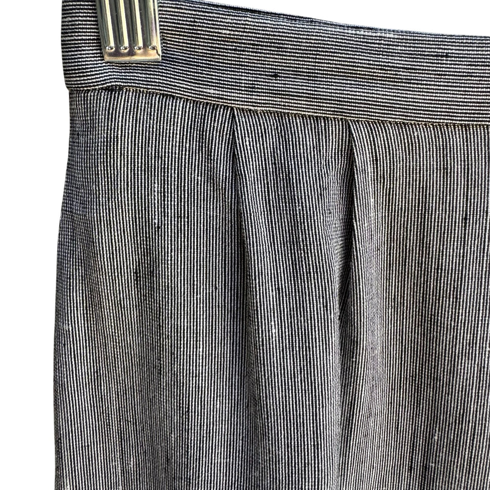 Tahari Vintage Womens Gray Pinstripe Linen Blend Lined Pleat Waist Pencil Skirt 4