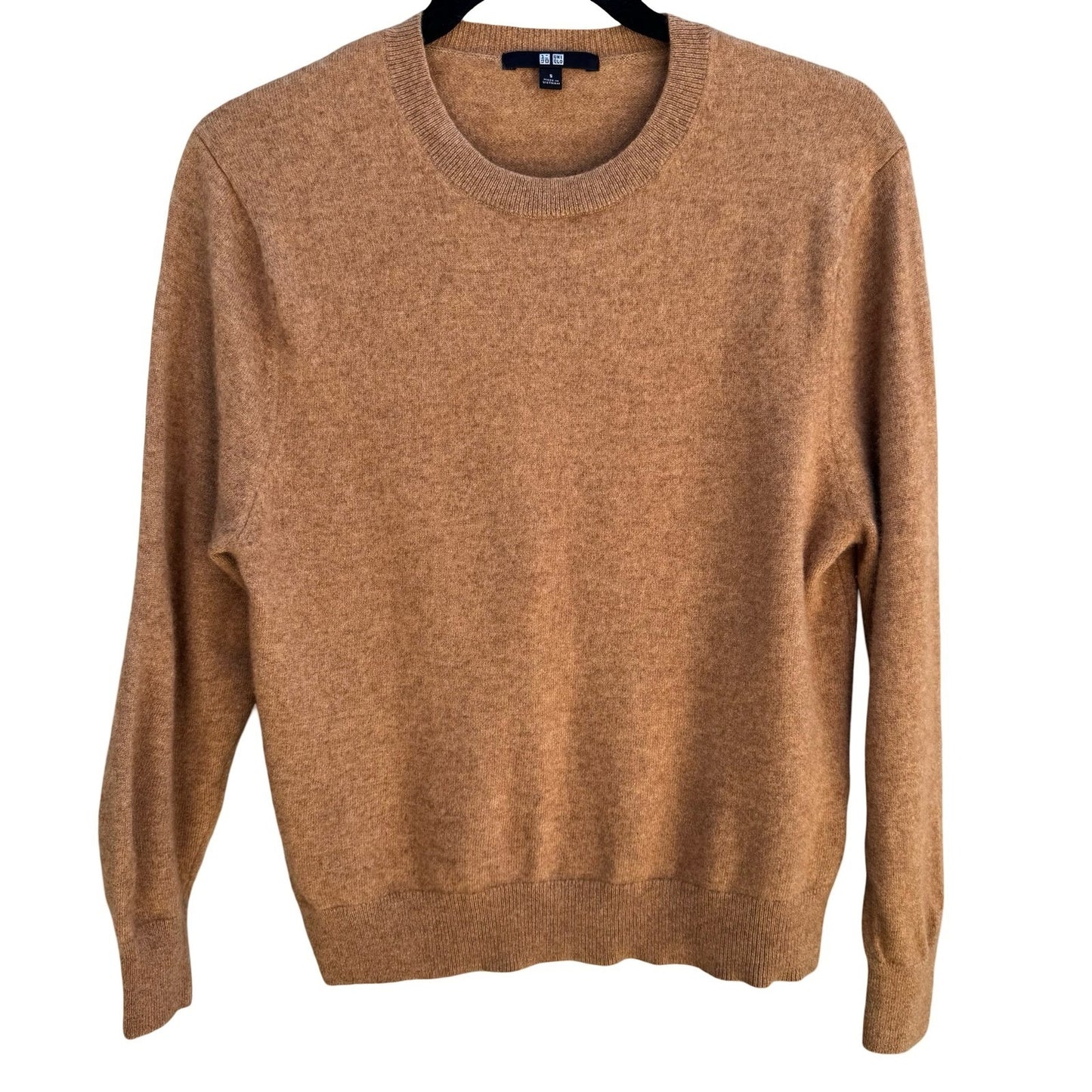 Uniqlo 100% Cashmere Crewneck Sweater Minimalist Quiet Luxury Preppy Tan Mens S