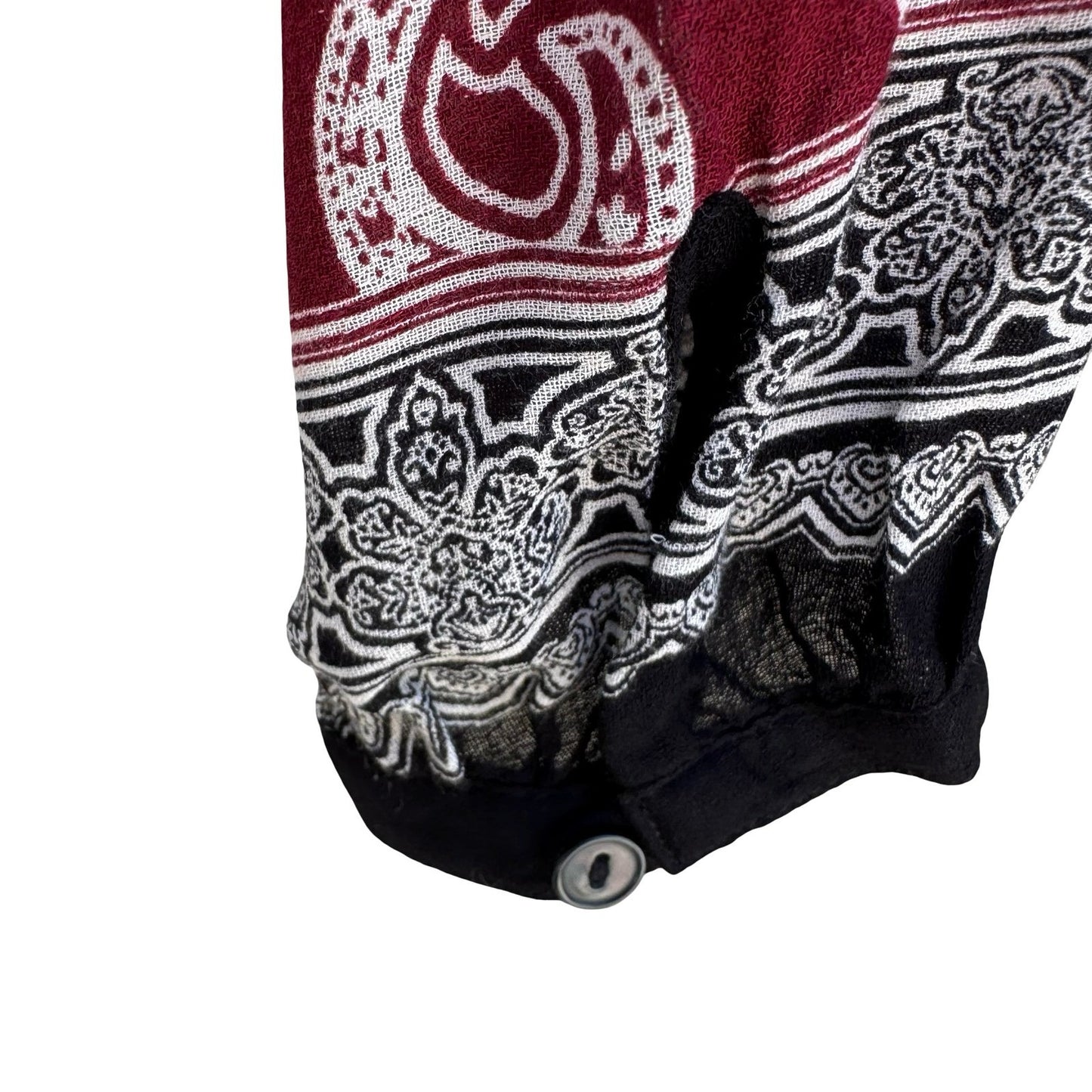 Lucky Brand Boho Peasant Burgundy Paisley Smocked Festival Gypsy Blouse Womens S