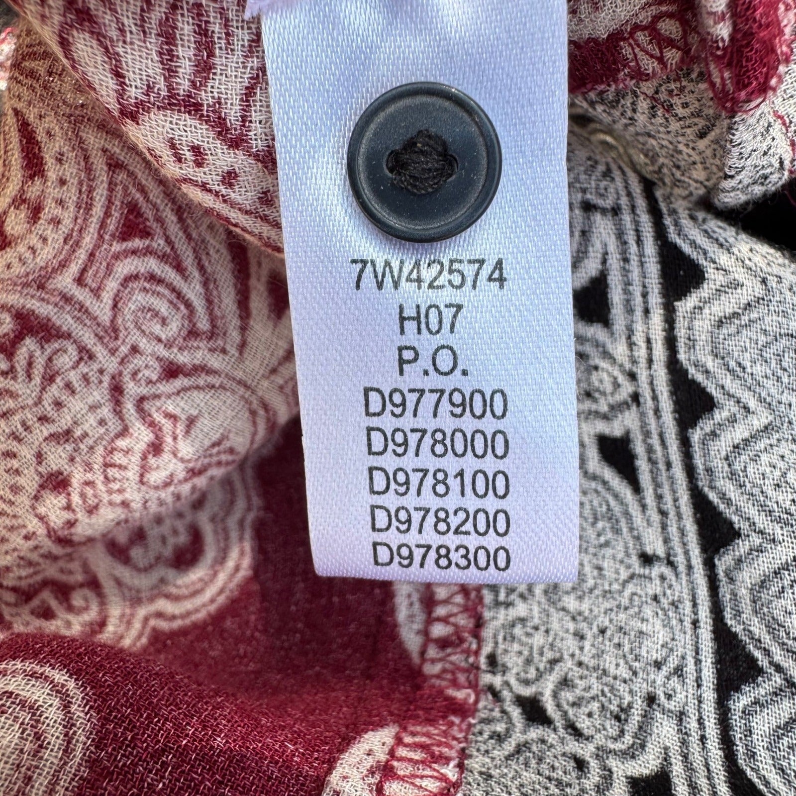 Lucky Brand Boho Peasant Burgundy Paisley Smocked Festival Gypsy Blouse Womens S
