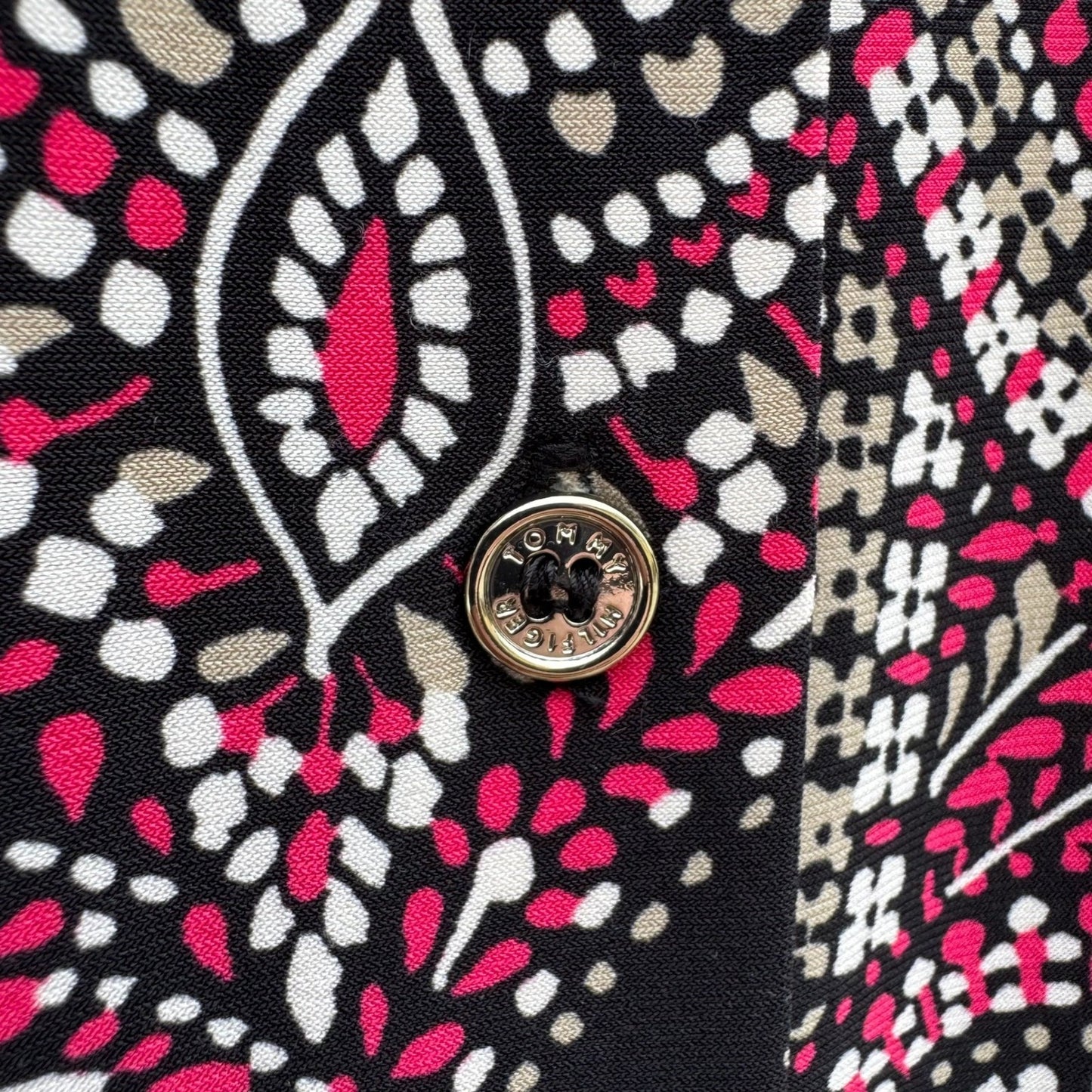 Tommy Hilfiger Womens Pink Black Paisley Sleeveless Button Up Blouse Psychedelic