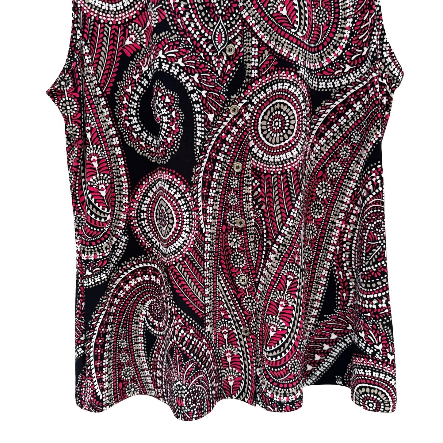 Tommy Hilfiger Womens Pink Black Paisley Sleeveless Button Up Blouse Psychedelic